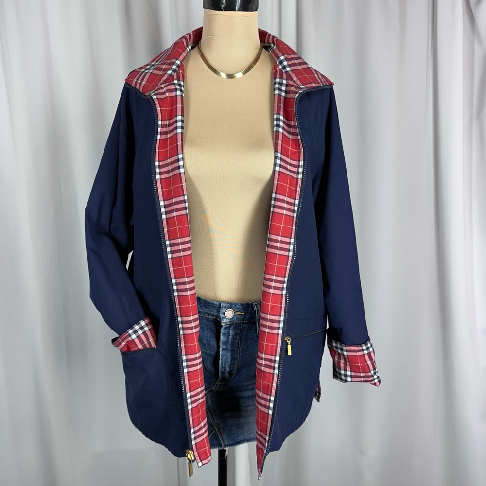 NWOT KORET Country Club Reversible‎ Jacket Sz M Navy Blue/McGregor Plaid